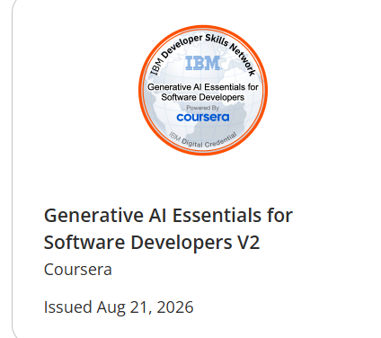 Generative AI Essentials for Software Developers V2 badge